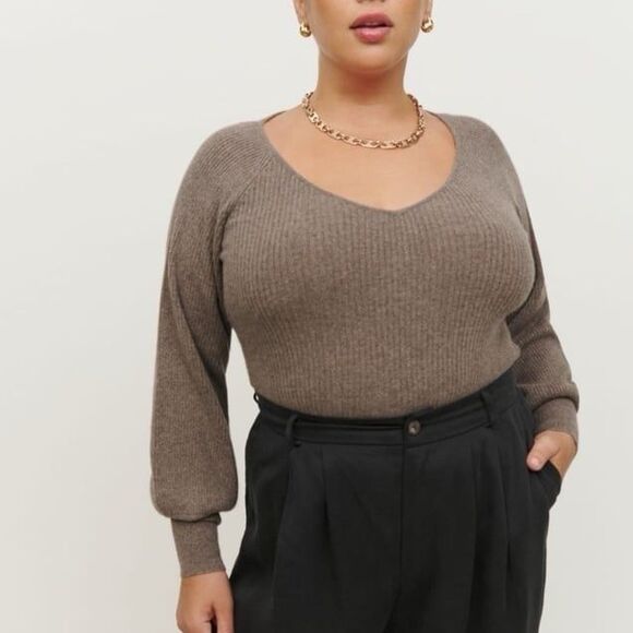 Reformation Hart Recycled Cashmere Ribbed Sweater Cocoa Plus Size 3X - Picture 2 of 9